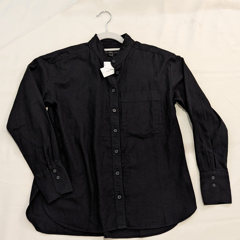Banana Republic Women's Black Linen Blend  Long-sleeved Shirt